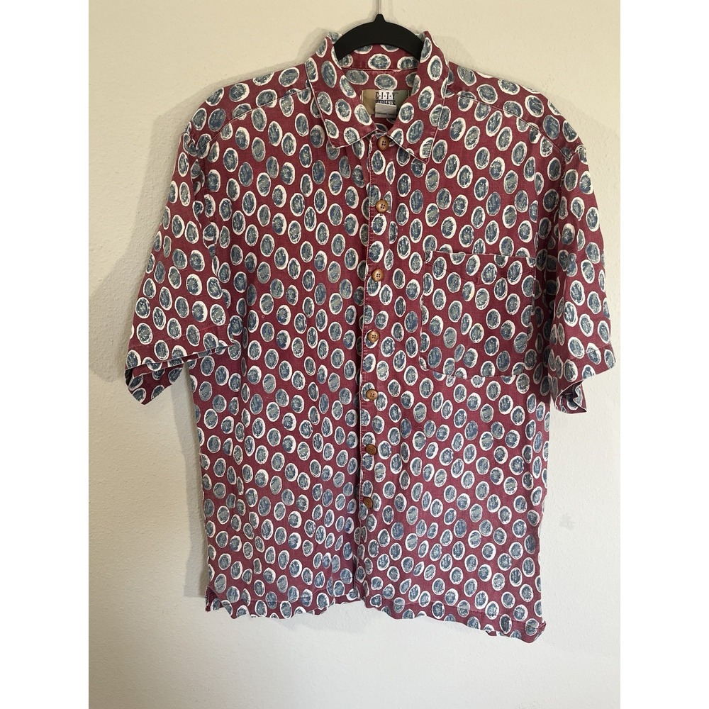 90s VTG Short Sleeve Button Up Shirt Sz S Red Ramie/Cotton Resortwear Relaxed